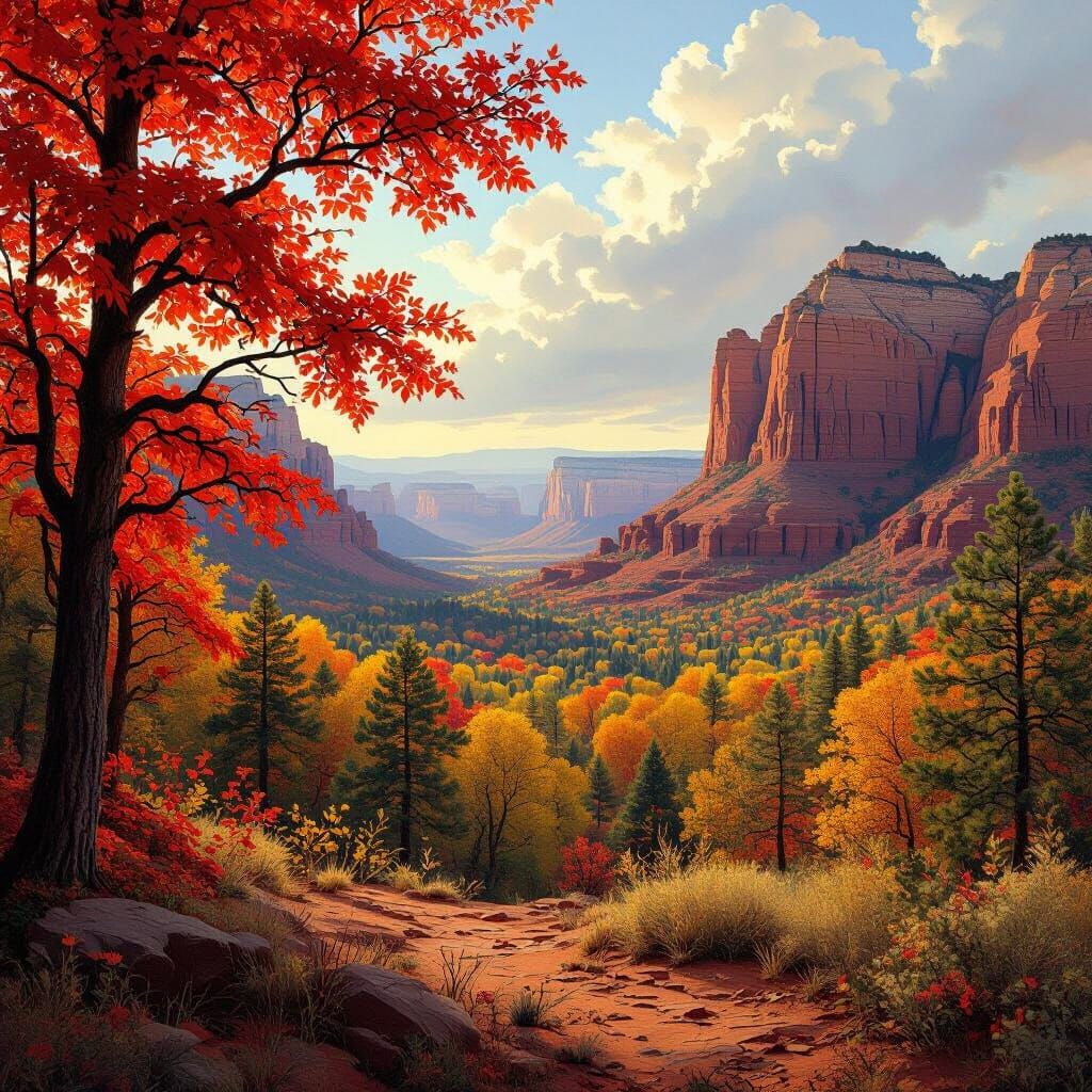 Autumn Forest Meets Red Rock Mountains