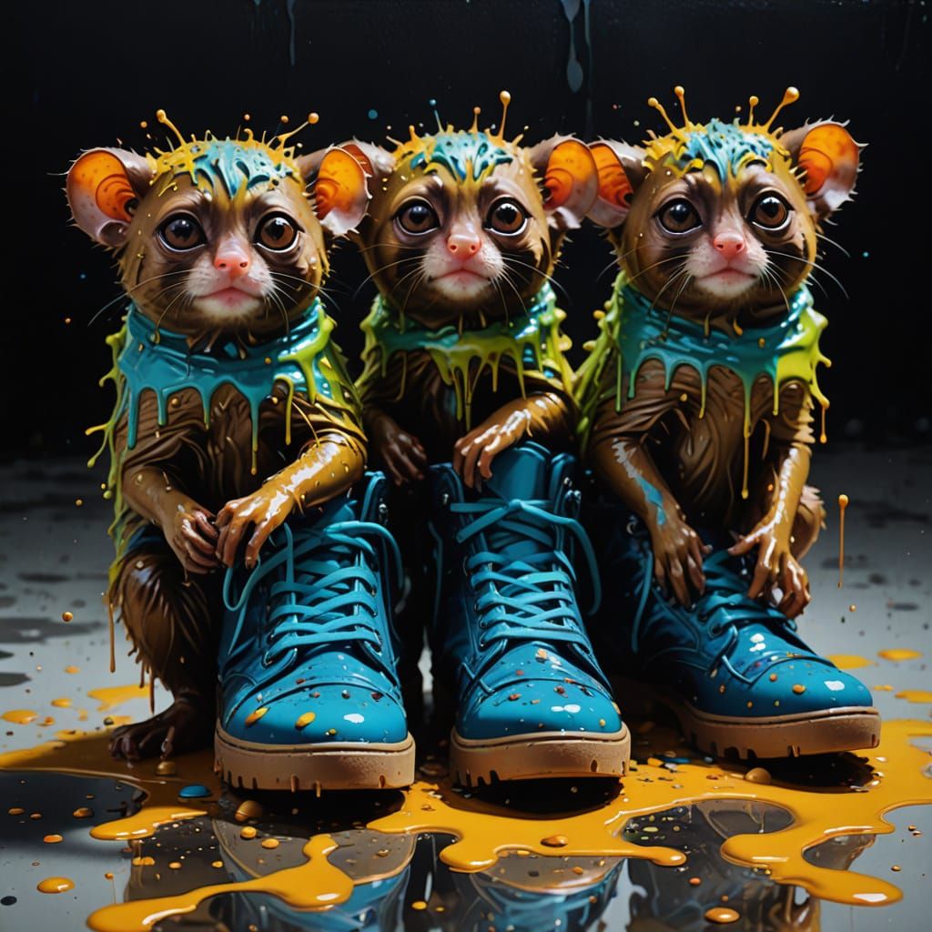 Surreal, Tarsiers in Vibrant, Polychromatic Splatters, Cy Tw...