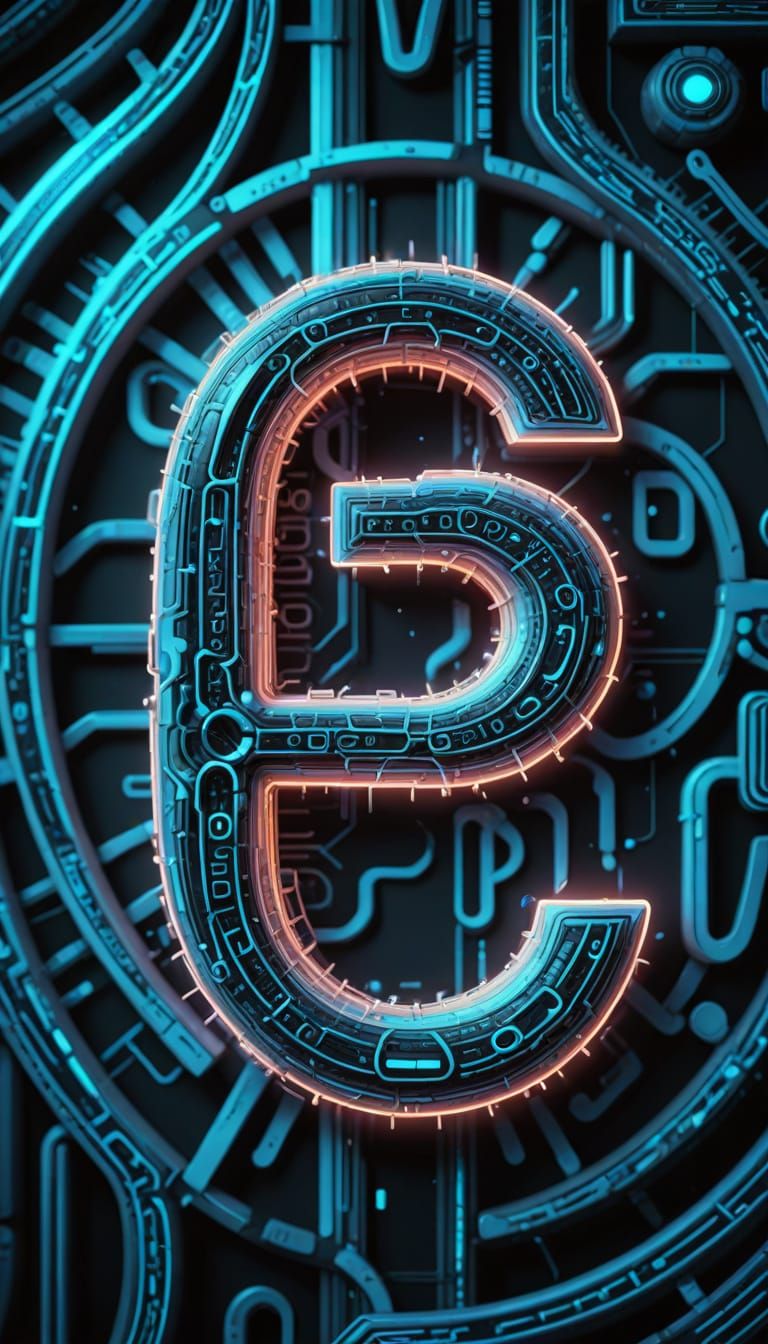 Digital Artwork of Alien Alphabet Code with Neon Glow