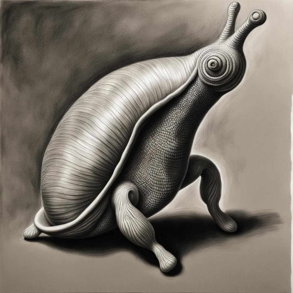 Hyperrealistic Slug with Saddle: Charcoal Drawing