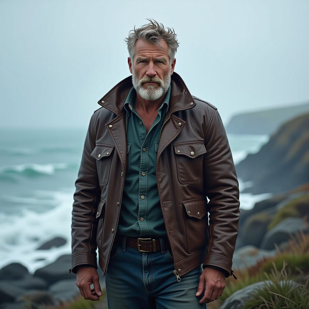Weathered Sailor on Rocky Coastline