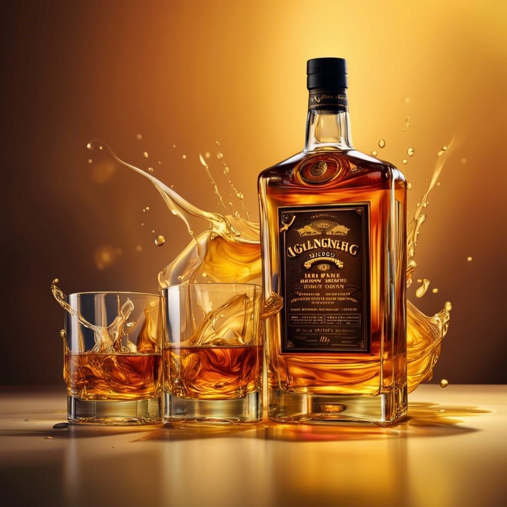Golden Whiskey in Hyperrealistic Splash Art