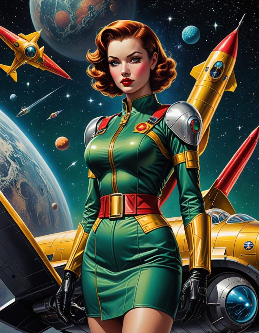 Retro Sci-Fi Pinup in Atompunk Style