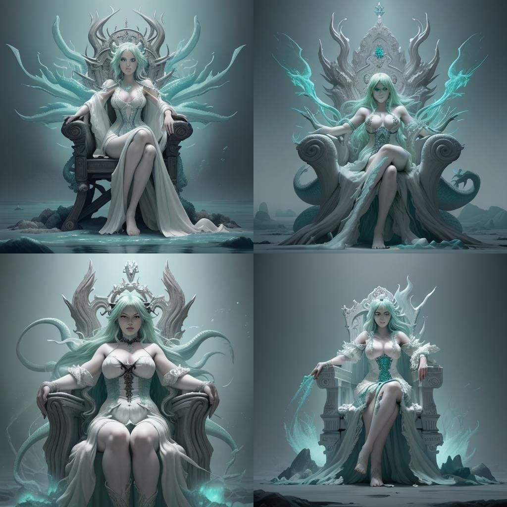 Sea Witch on Dragon Skull Throne: Dark Fantasy Art