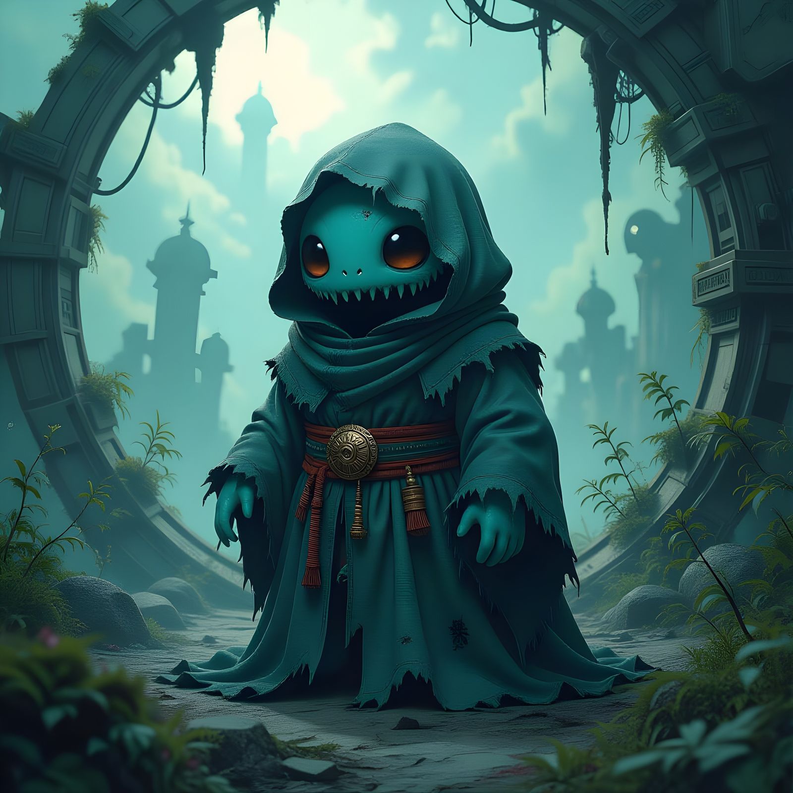 Slime Monster in Biomechanical Landscape: Gothic Manga