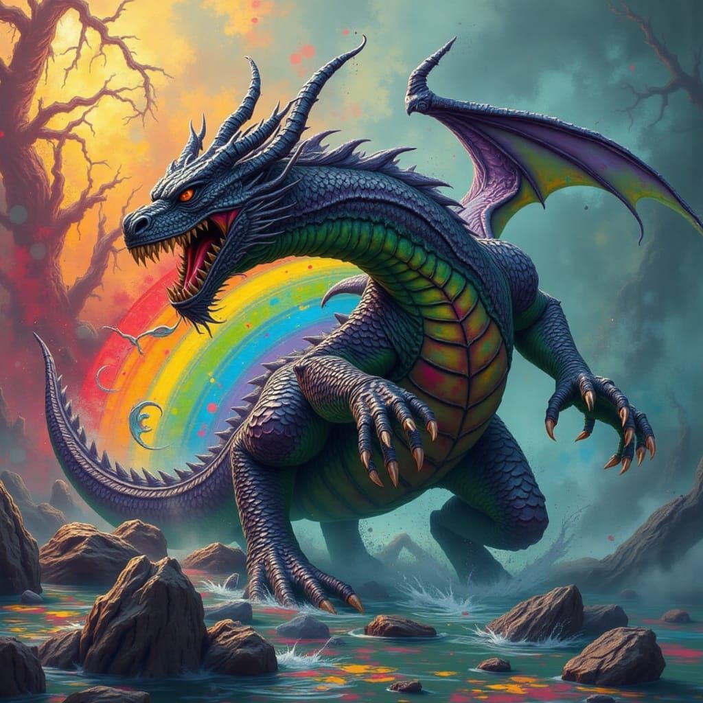 Rainbow Belching Wicked DND Dragon