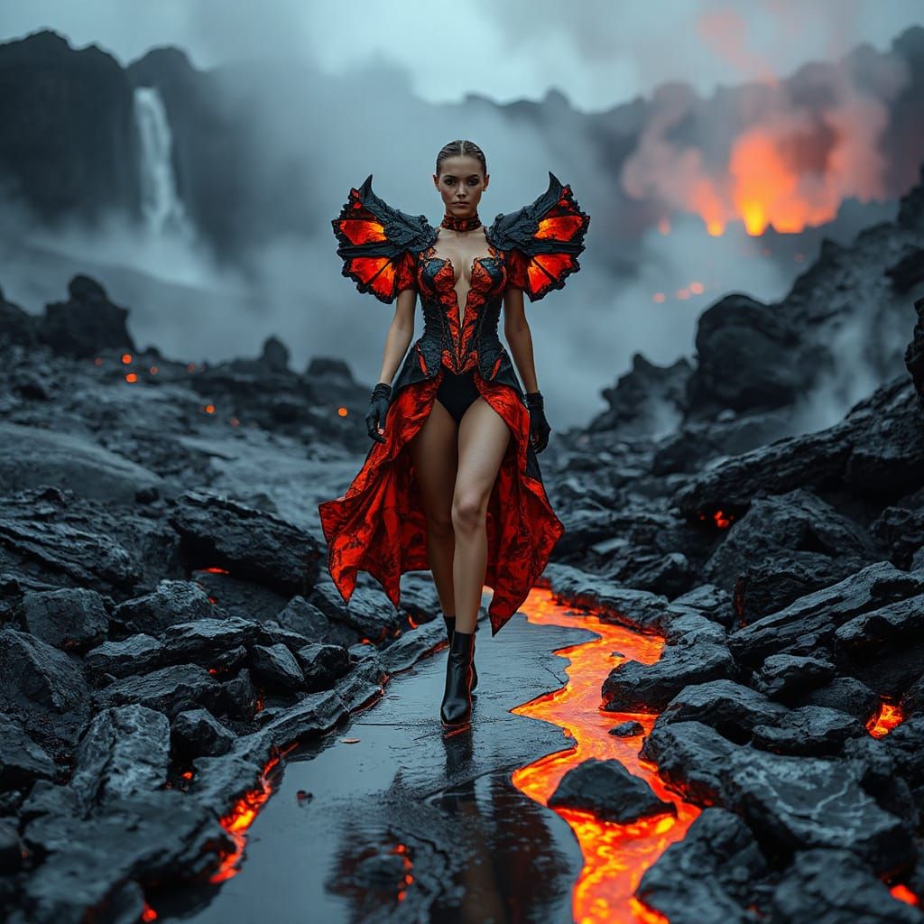 Fashion Volcano Runway Revolution in Cyberpunk Style