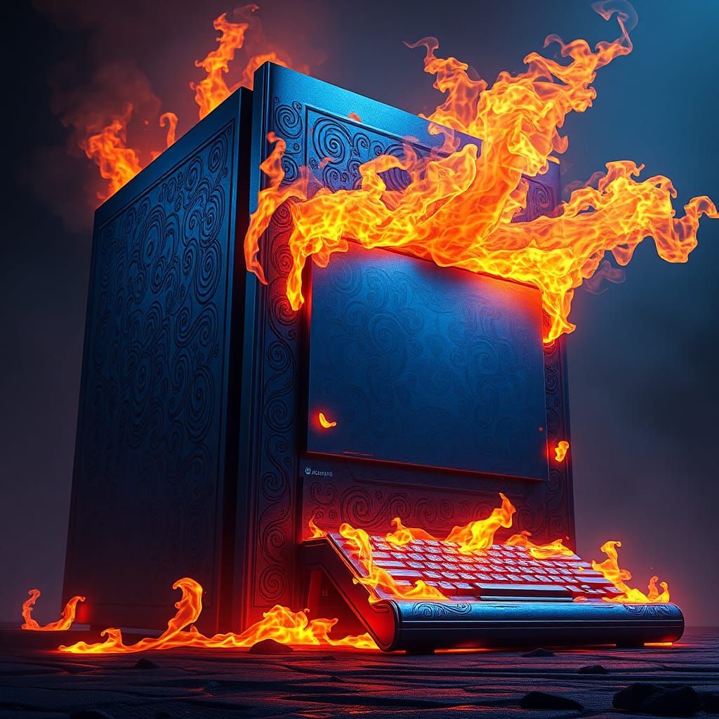 Mystical Flaming Computer Inspired by Fantasy Art