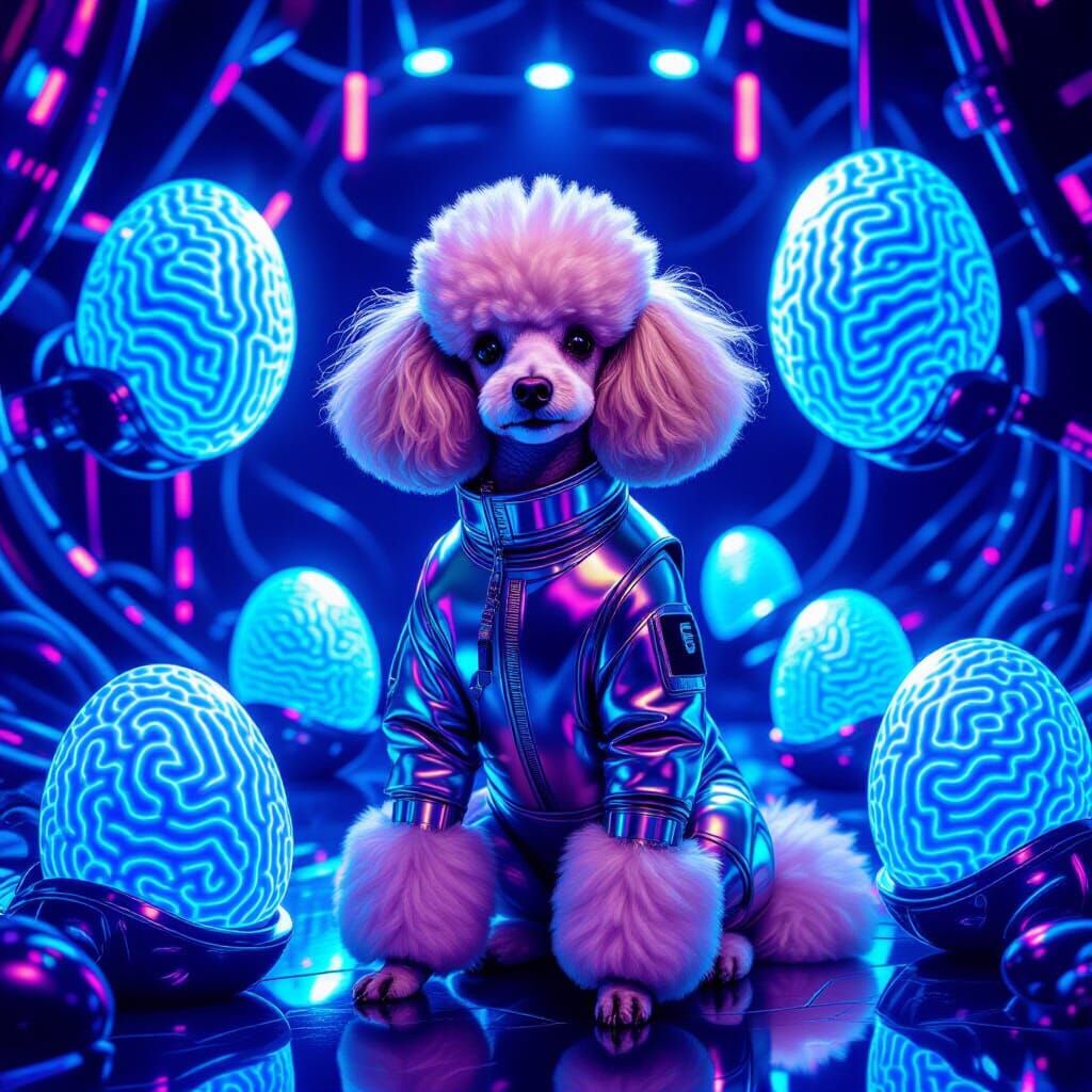 Poodle in Alien Landscape, Inspired by Sci-Fi Art