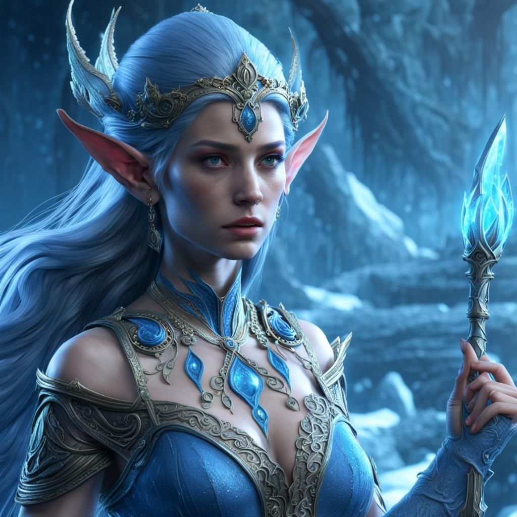 Hyperrealistic Elf Princess with Blue Slime