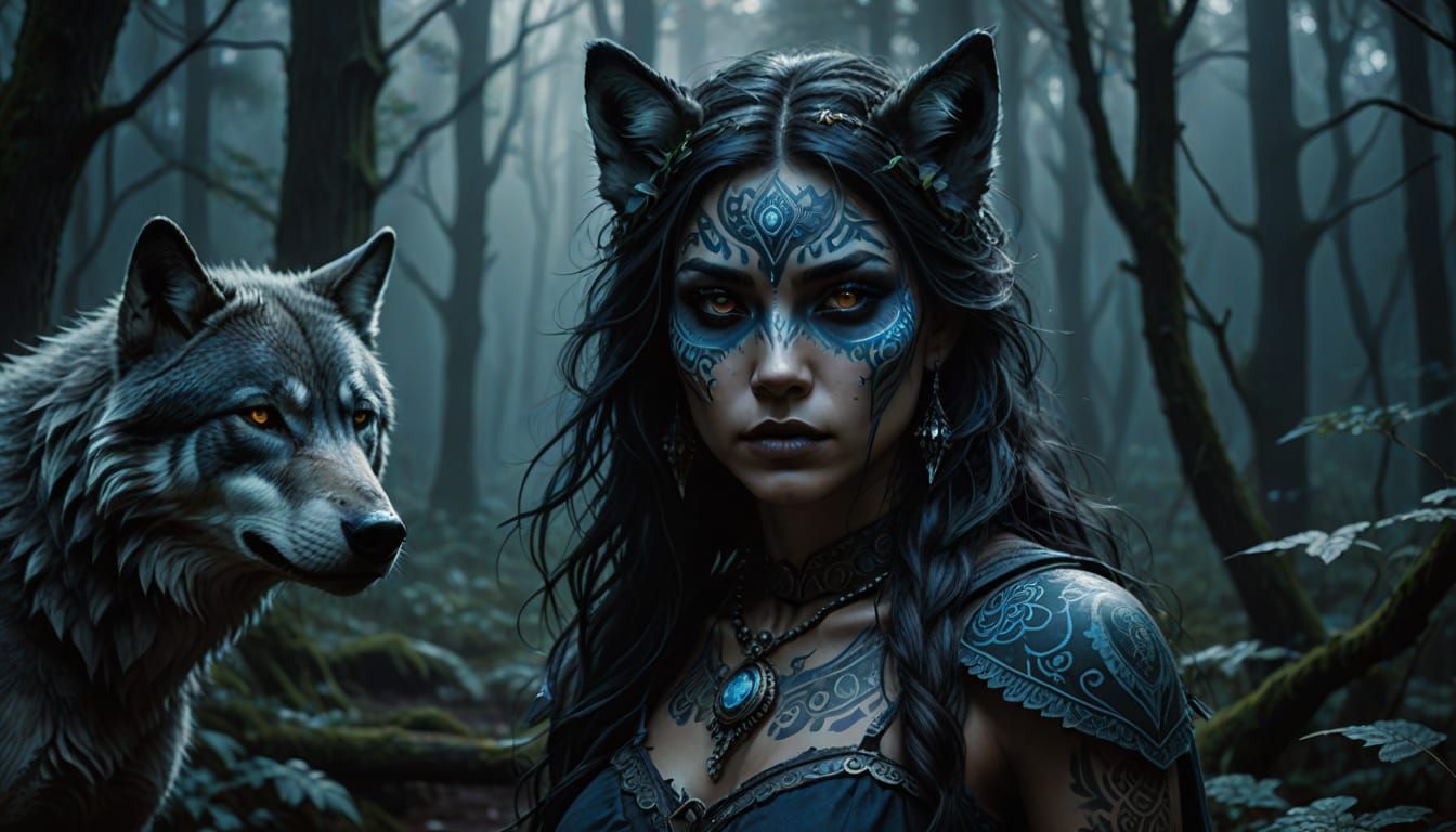 Wolf Woman in Ethereal Mist