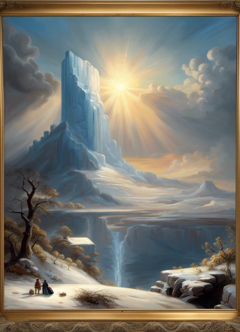Floating Castle in Snowy Landscape Painting