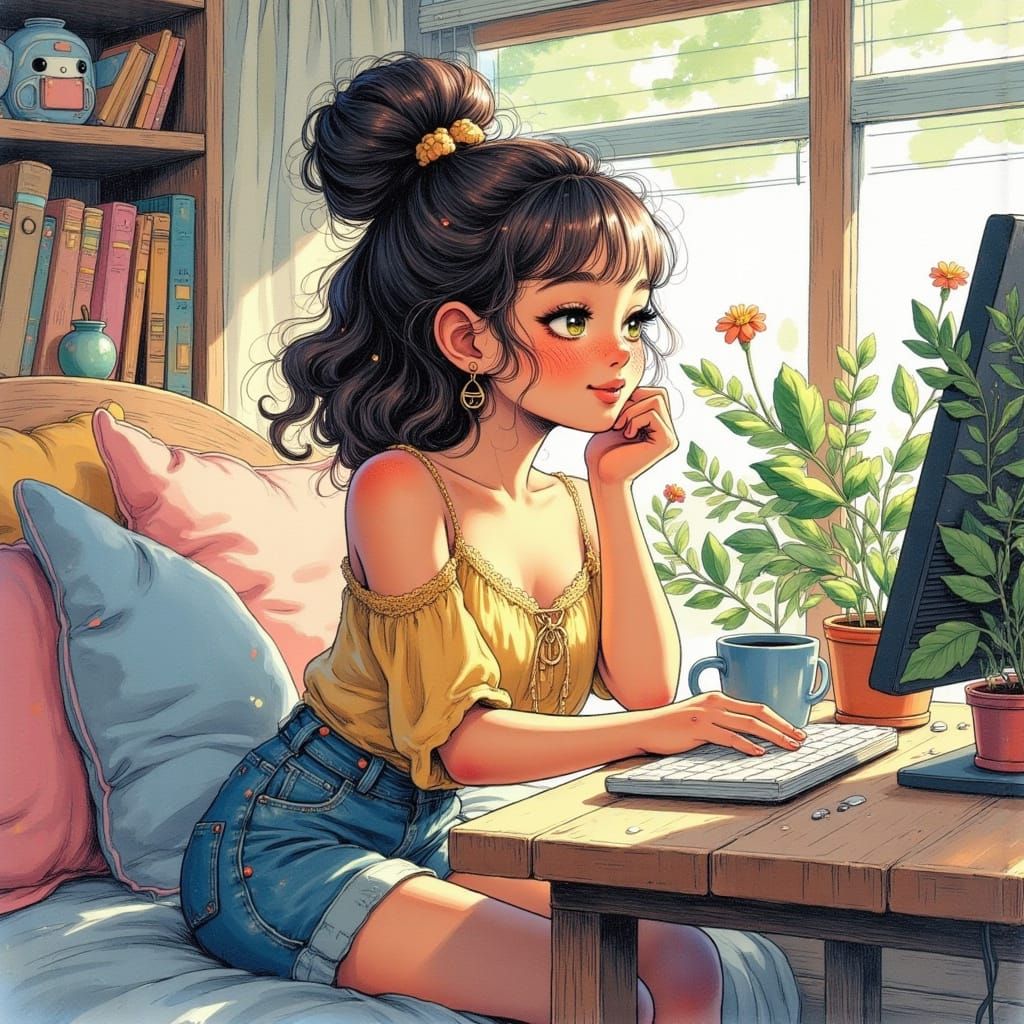 Ethereal Anime Goddess Creates Digital Masterpiece in Dreaml...