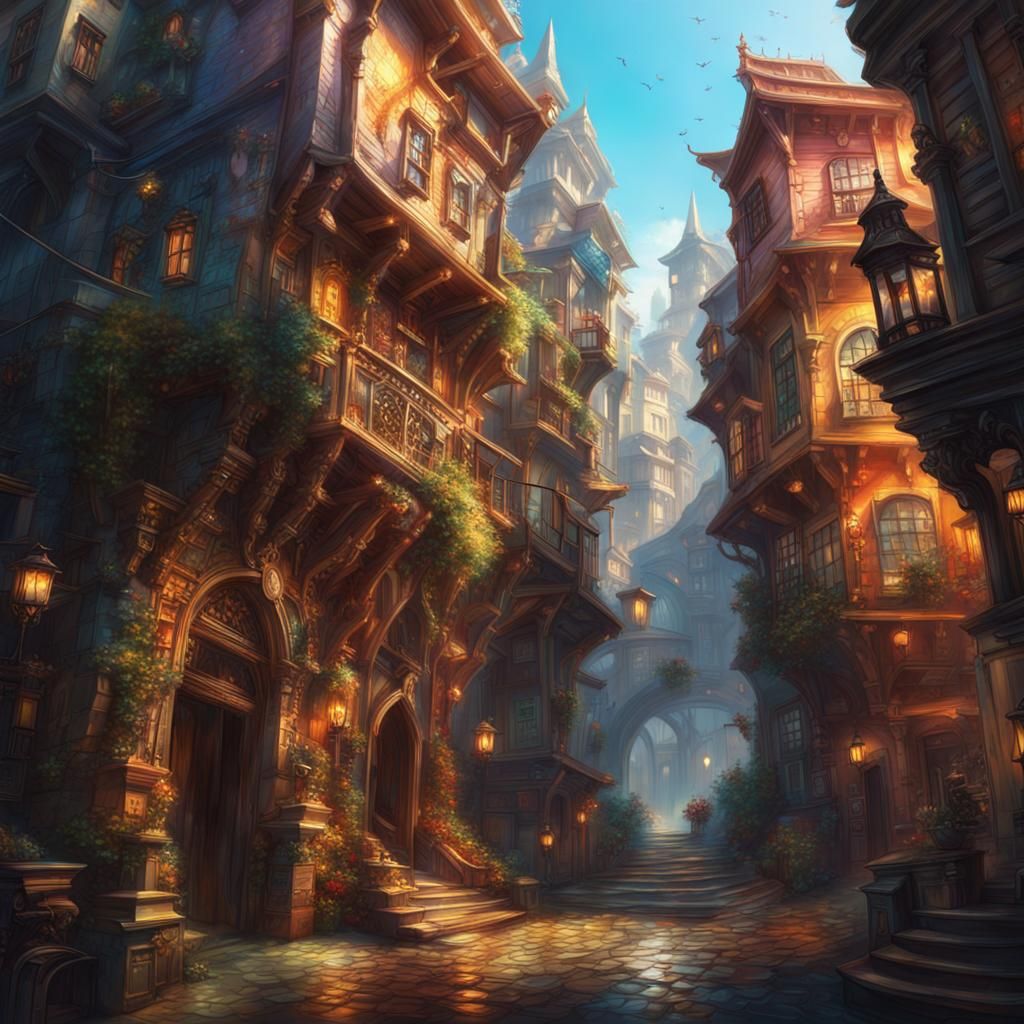Detailed Hyperrealistic Fantasy City Concept Art