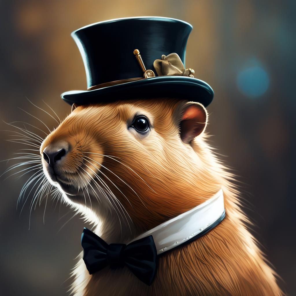 Capybara in Top Hat: Detailed Digital Art