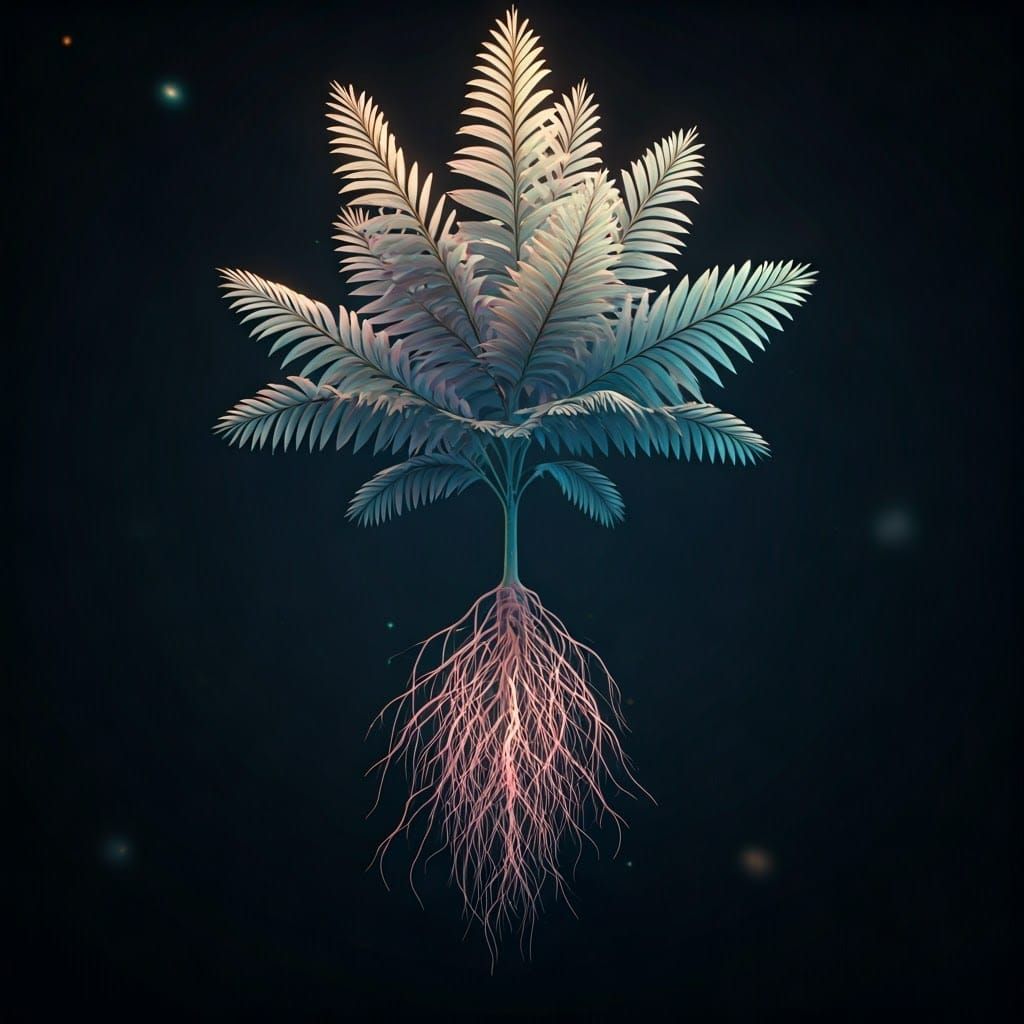 Floating Plant with Ethereal Roots in Surreal Style
