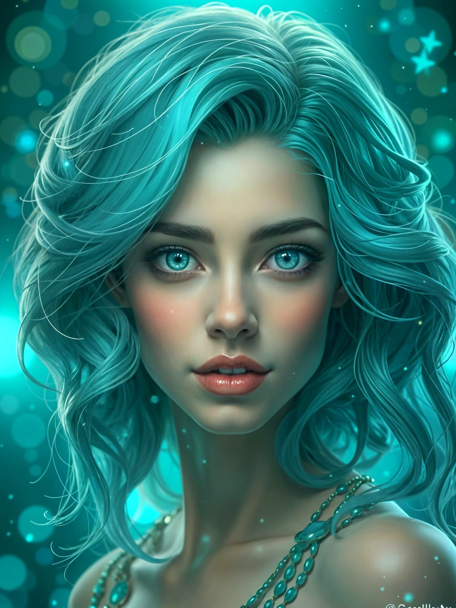 Princess with Turquoise Hair in Hyper-Realistic Style