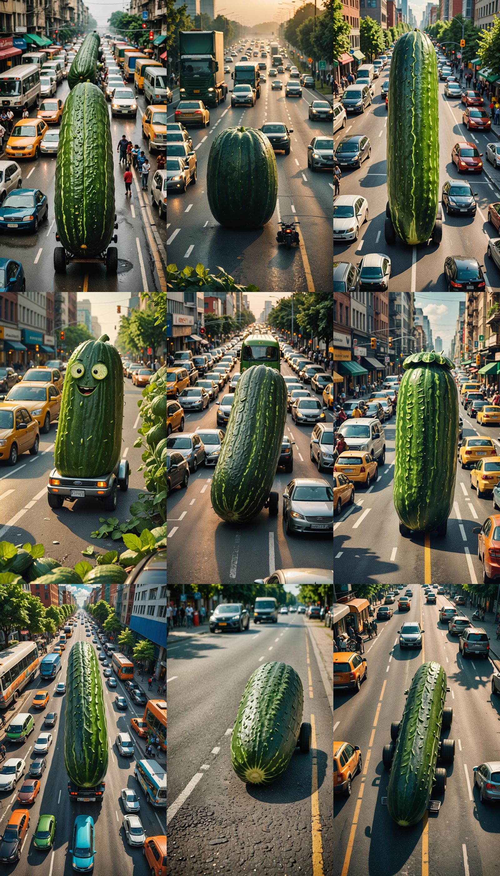 Giant Cucumber Car in Traffic Jam