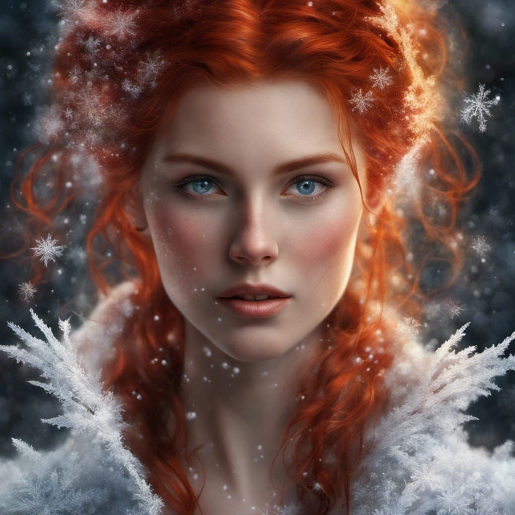 Ethereal Ice Woman with Red Hair