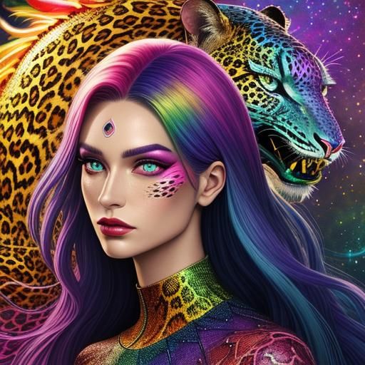 Woman with Rainbow Dragon Scales, Holographic Illustration