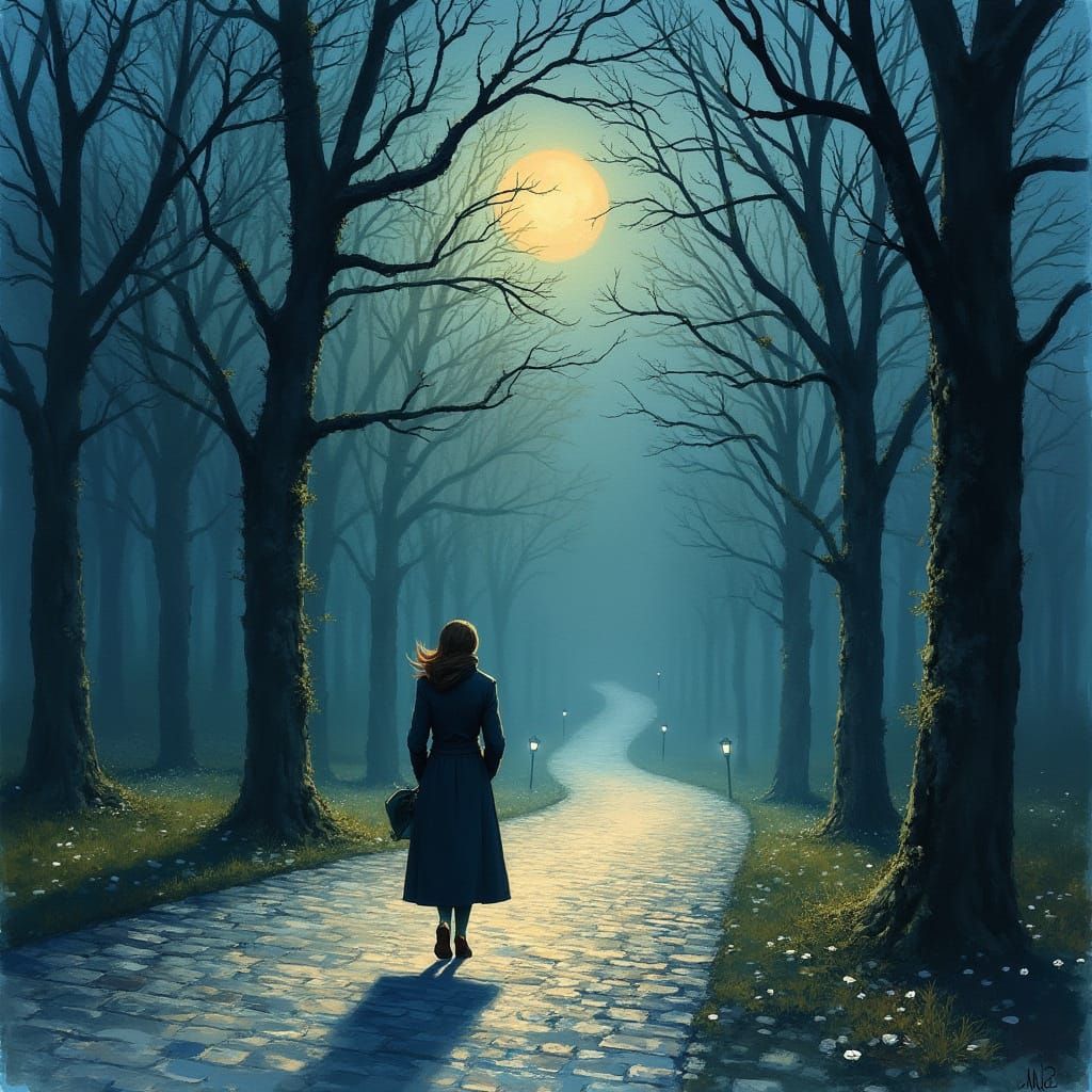 Moonlit Viennese Garden in Impressionist Watercolor Style