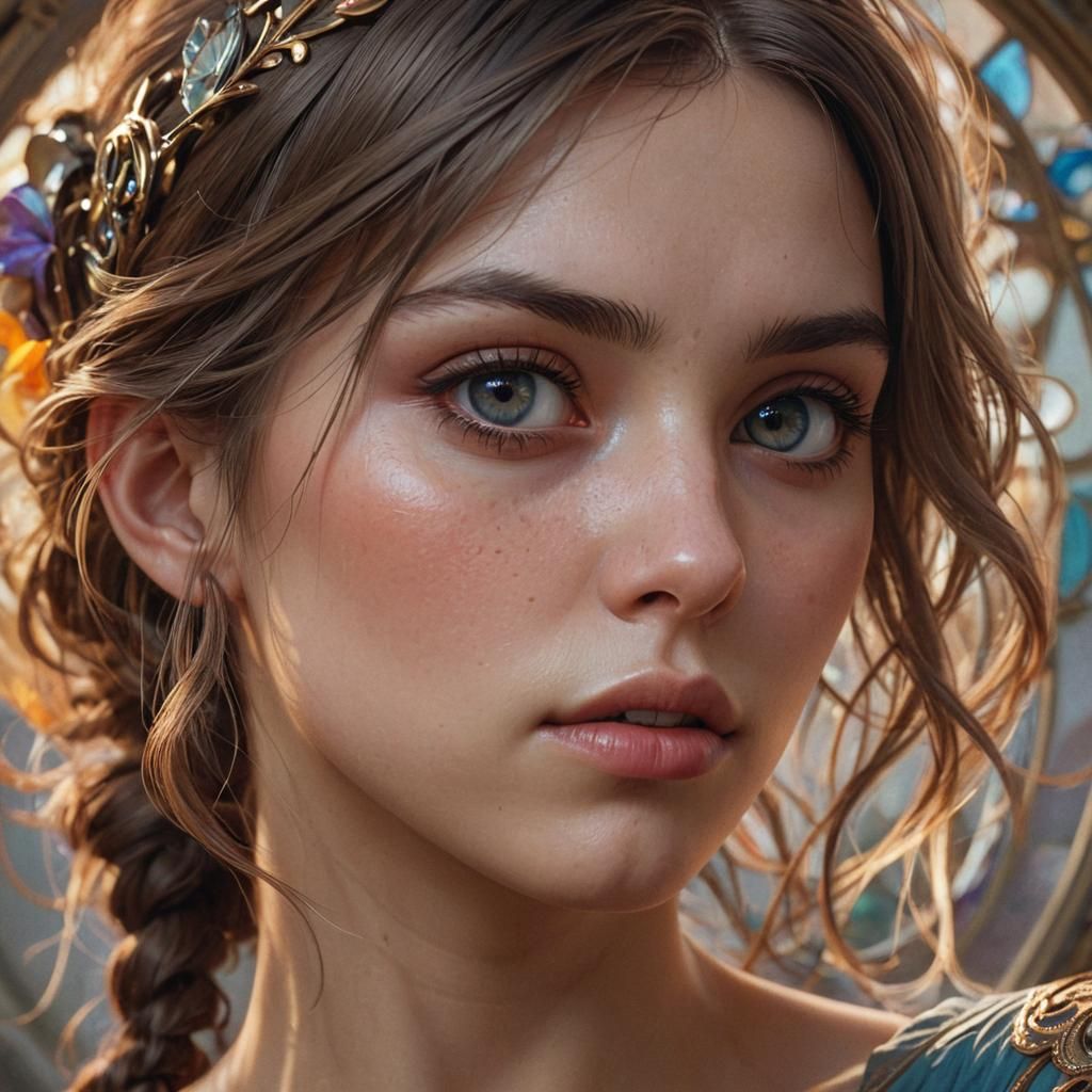 Sad Woman Portrait in Art Nouveau Style