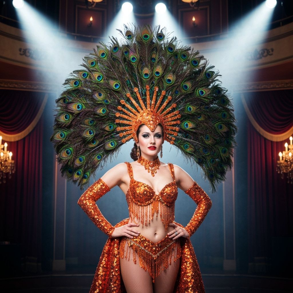 Glamorous Showgirl in Peacock Headdress, Art Deco Style
