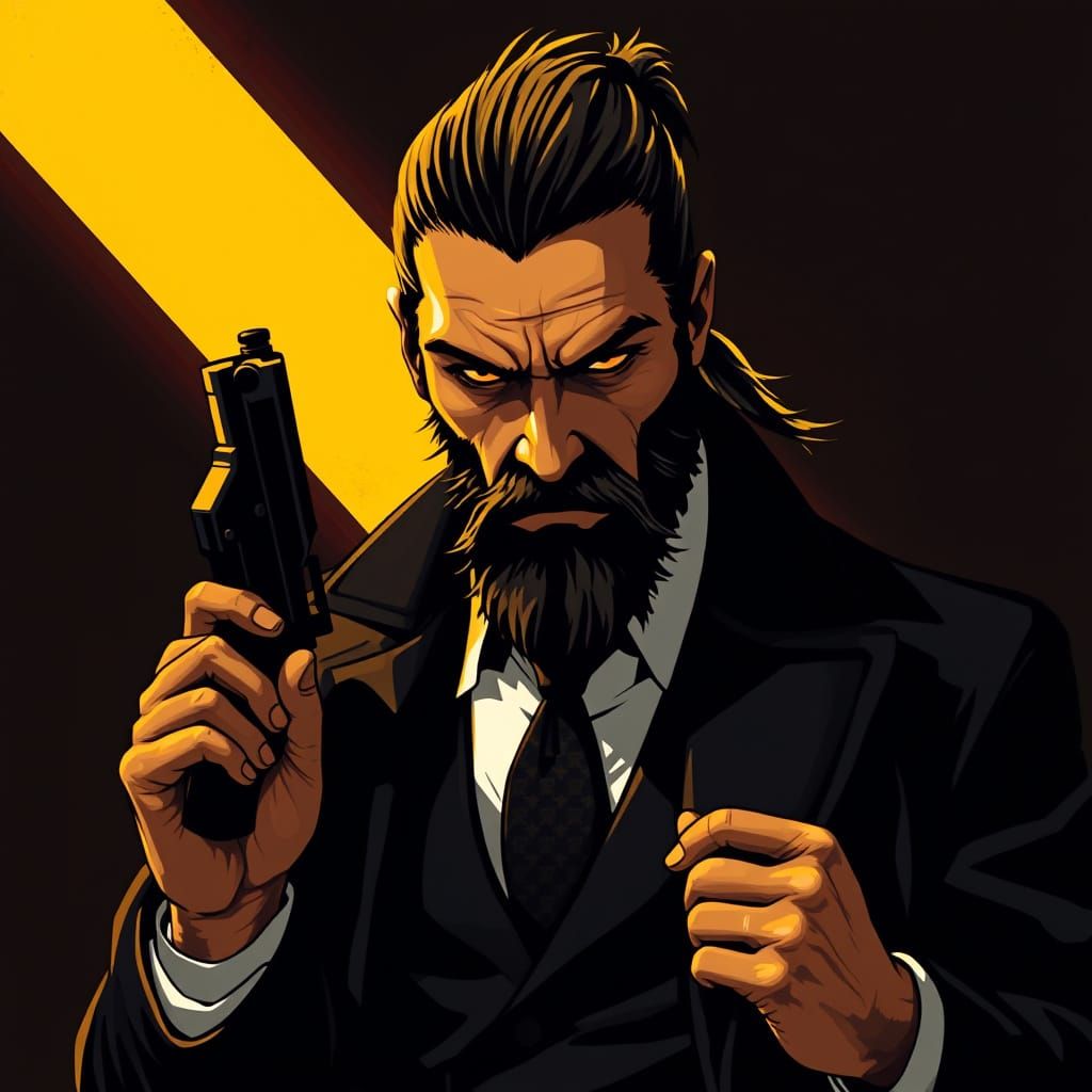 Gritty Urban Figure in Formal Attire, Exuding Confidence