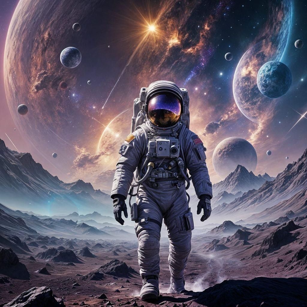 Astronaut on a Distant Galaxy Planet