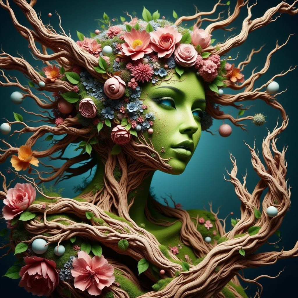 Daedric Goddess Mara in Terrarium of Colorful Blooms