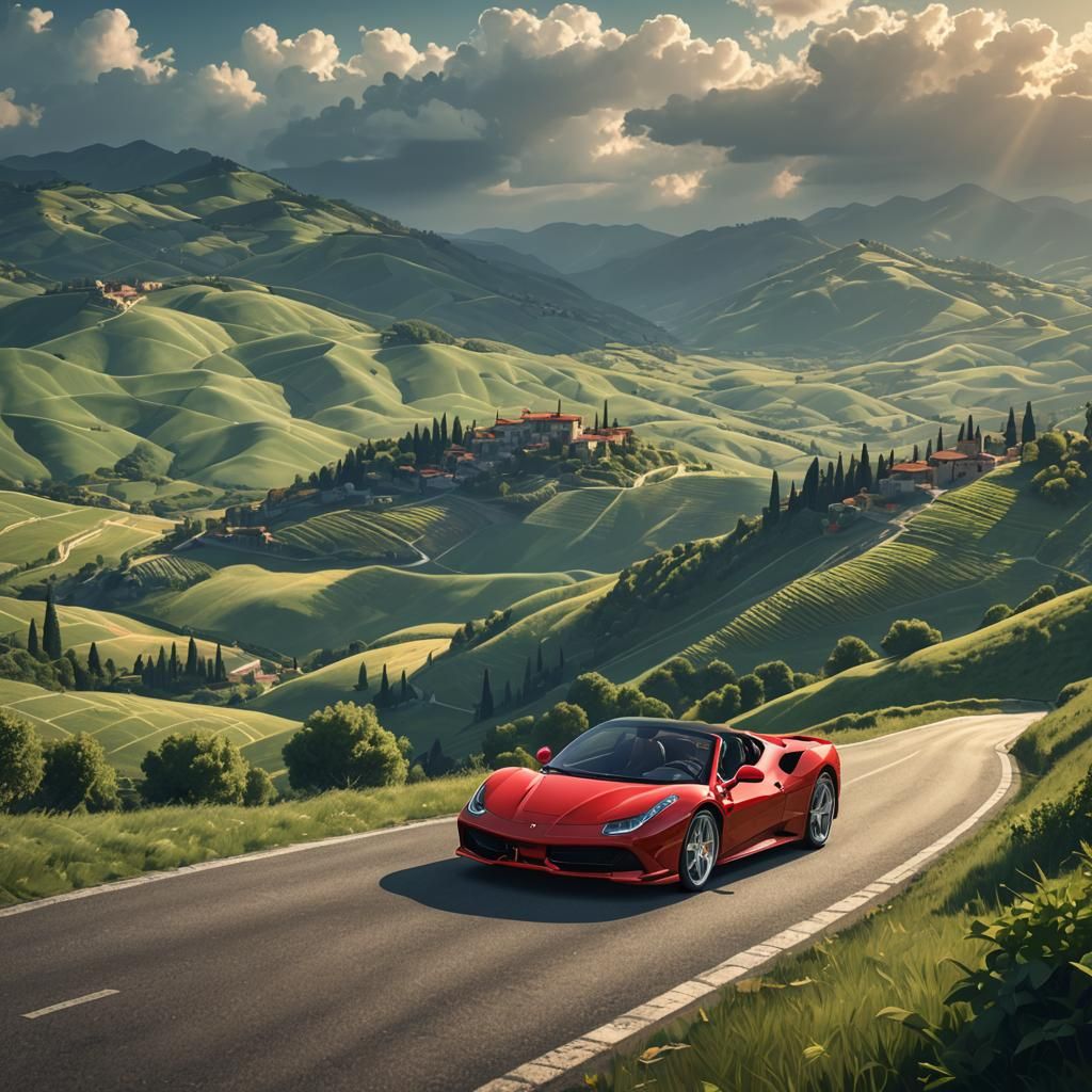 Ferrari in Rolling Hills, Pixel Art, 4K