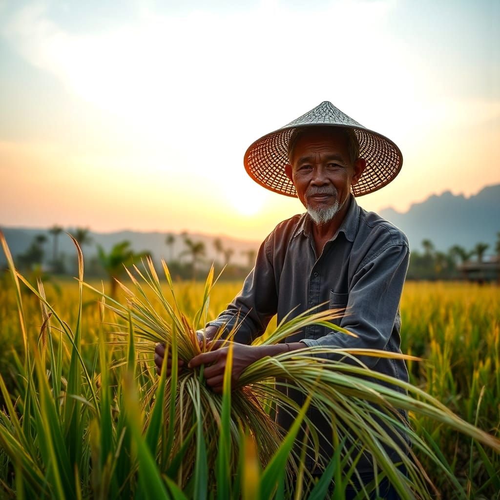 Hyperrealistic Buffalo Ploughing Rice Field at Sunrise
