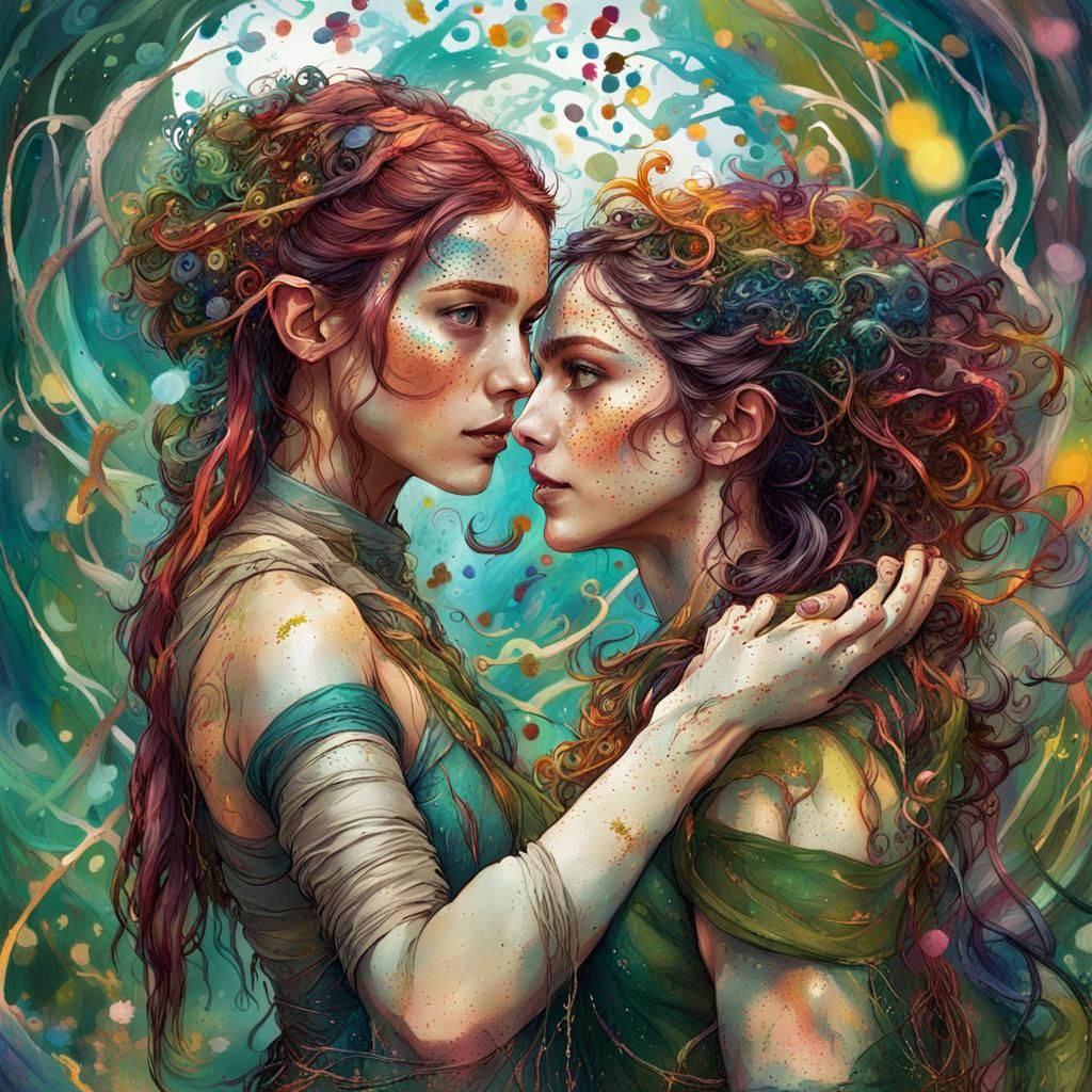 Elf Archer Girl Celebrates with Human Friend