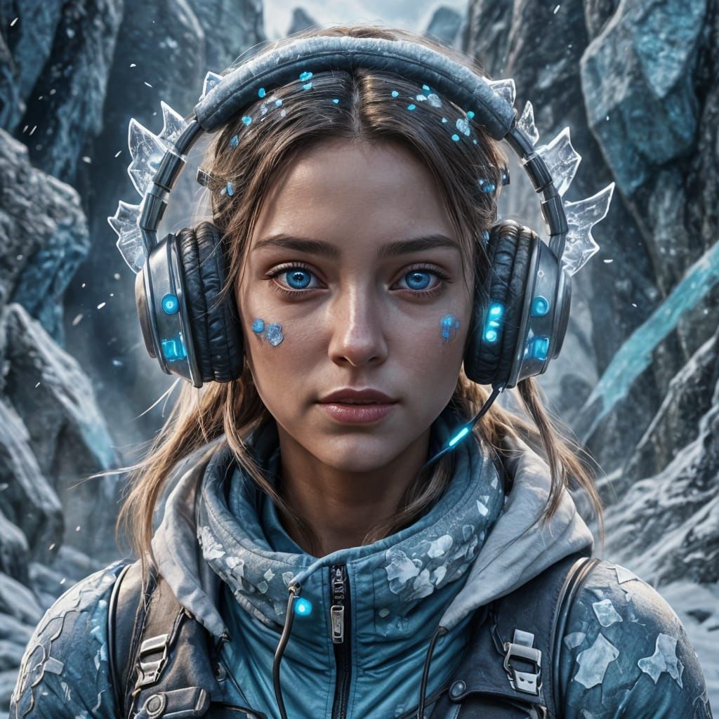 Girl with Ice Blue Eyes, Detailed Digital Art