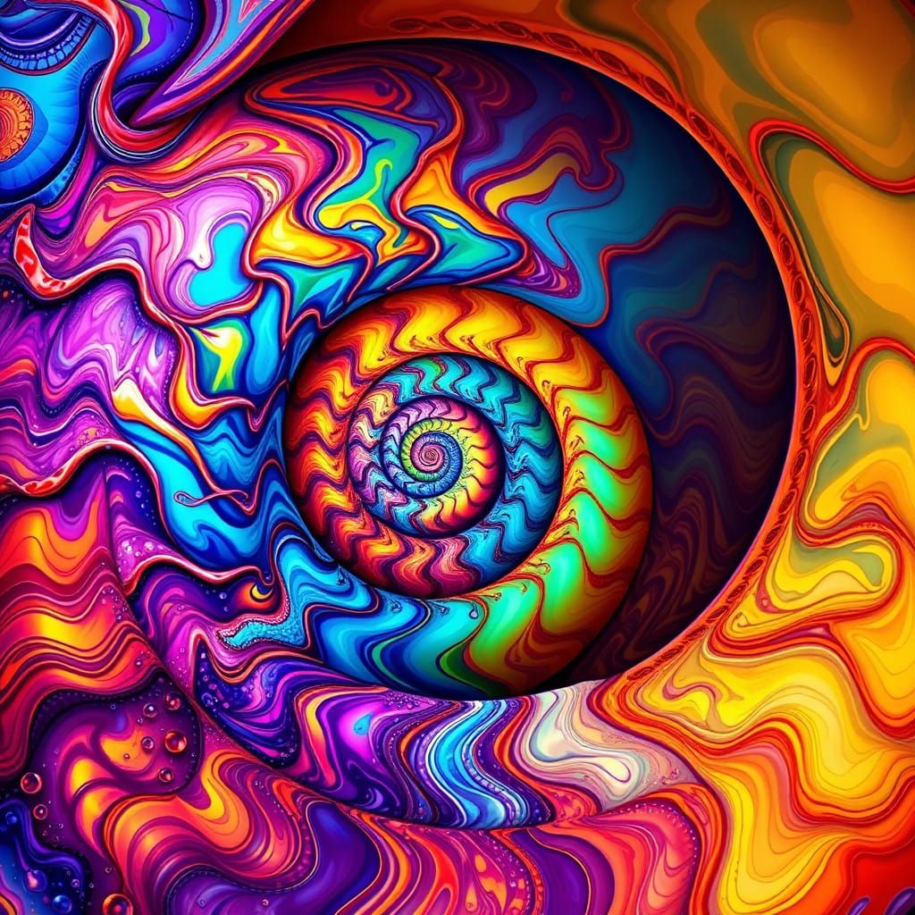 Vibrant Seashell with Intricate Spiral Patterns in Surreal S...