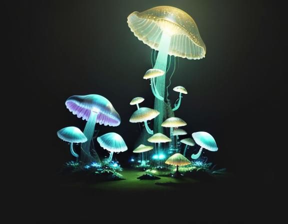 Jellyfish and Toadstools in Mystical Forest