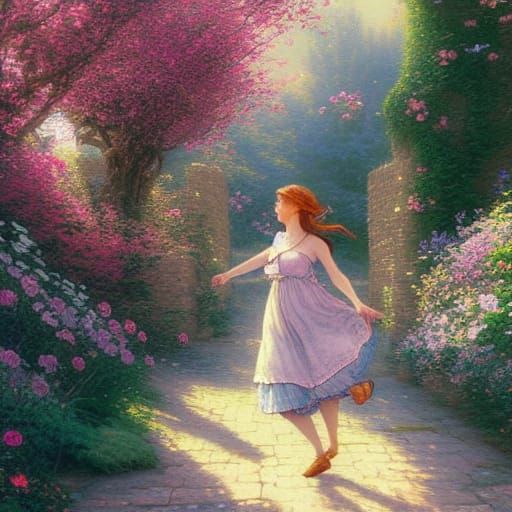 Bohemian Woman Dancing in Provence: Storybook Illustration