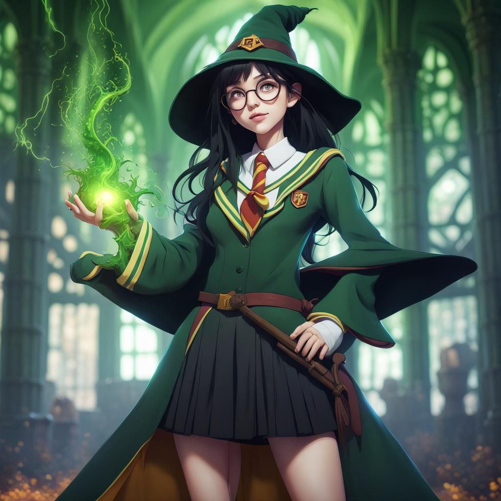 Anime Girl in Gryffindor Uniform with Energy Barrier