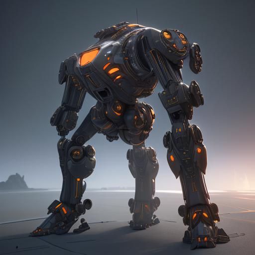Futuristic Mech Ground View in Cinematic Style