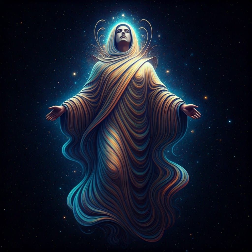 Mystical Astral Being in Cosmic Void, Holographic Illustrati...