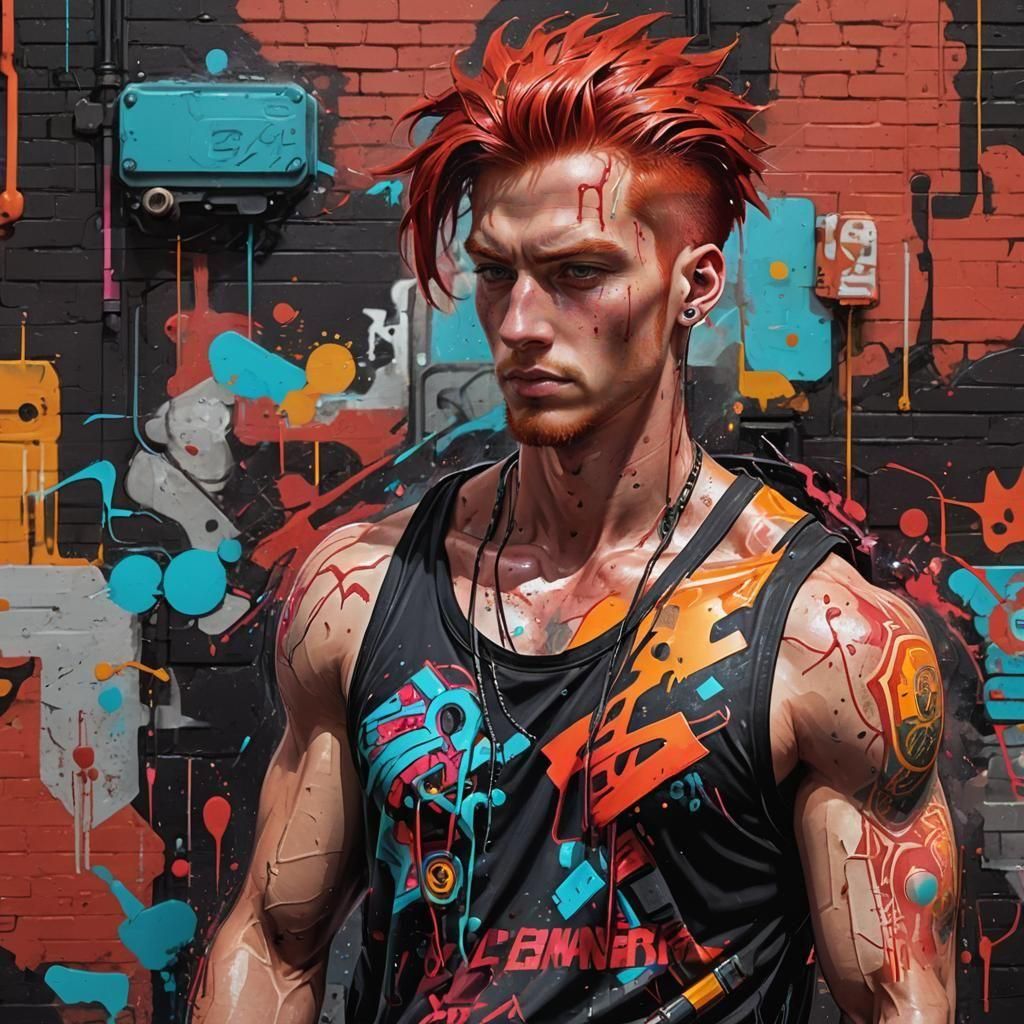 Handsome Cyberpunk in Neon Graffiti Style
