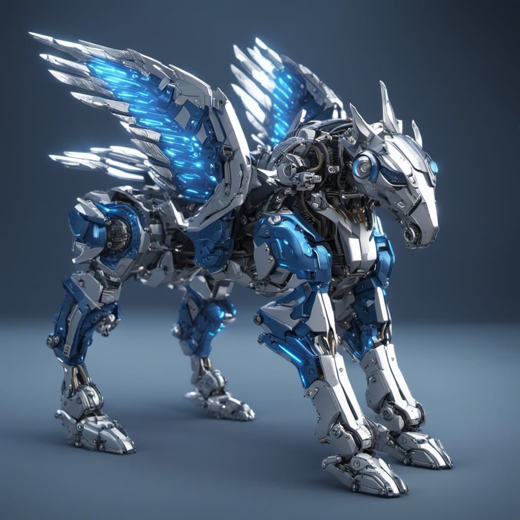 Winged Mecha Pegasus with Silver Highlights