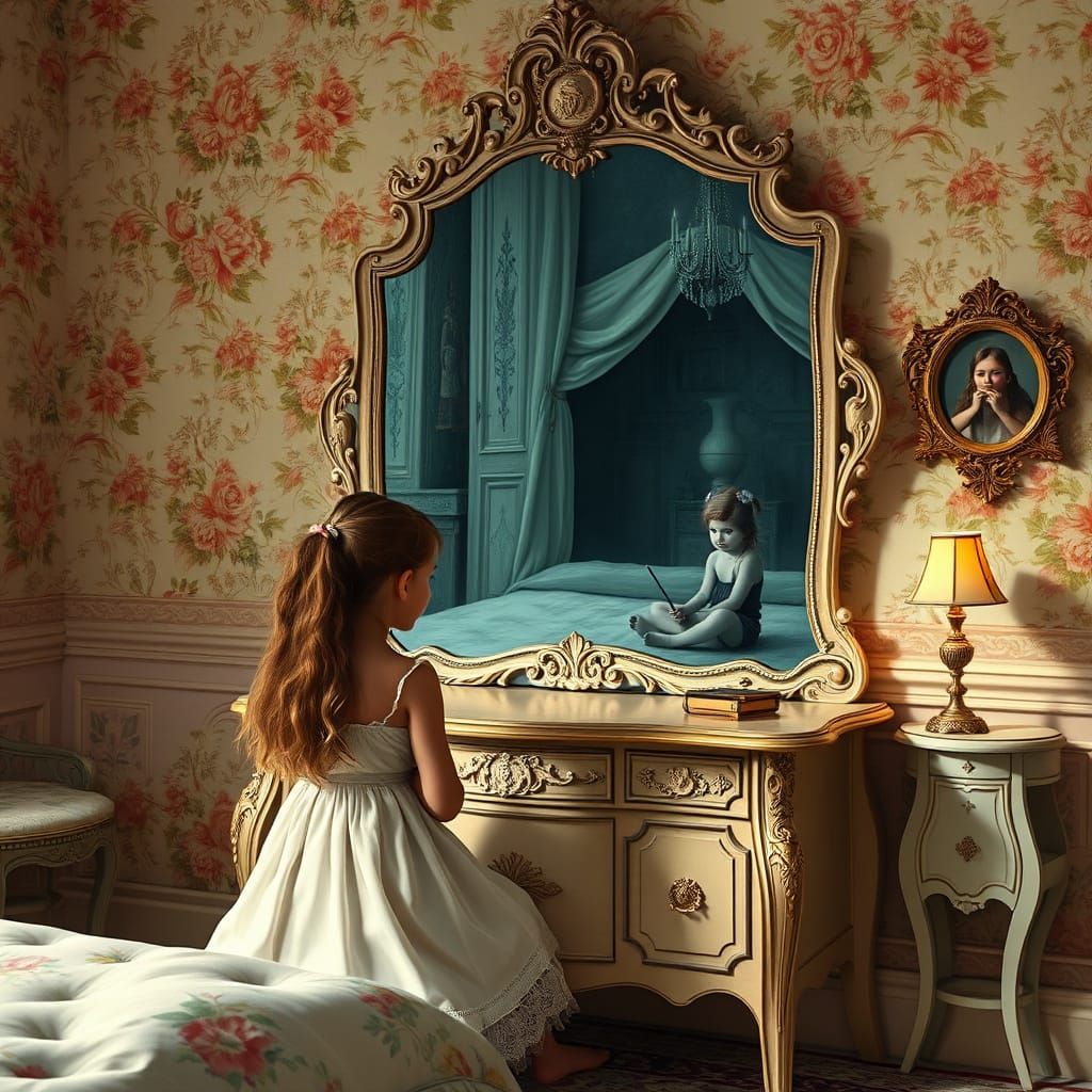 Girl's Reflection: Pastel Dream, Gothic Reality