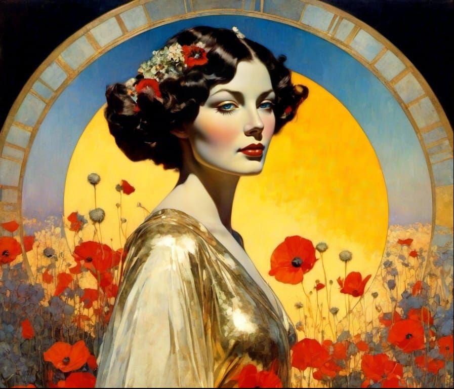 Olga Portrait with Wildflowers in Golden Shimmer