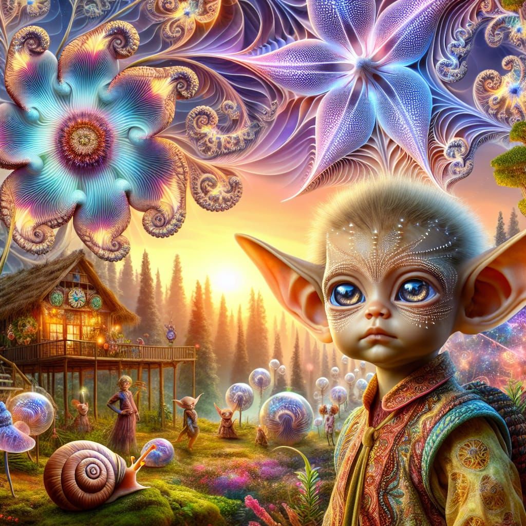 Psychedelic Alien Baby Portrait in a Fractal Garden
