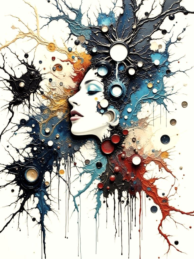 Expressive Portrait with Acrylic Paint Splatters