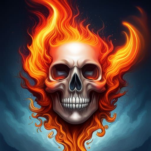 Hyperrealistic Flaming Skull in Dramatic Lighting
