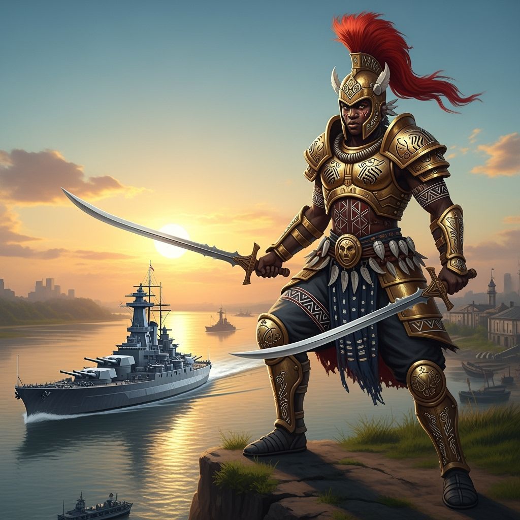 Hyperrealistic African Warrior Overlooking Mississippi River