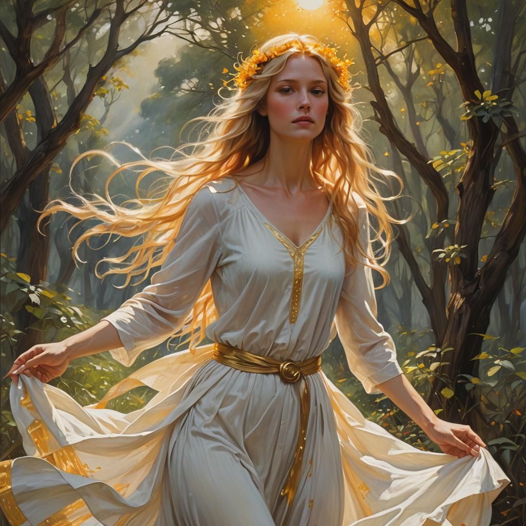 Golden-Haired Girl of Ethereal Beauty, Oil Painting