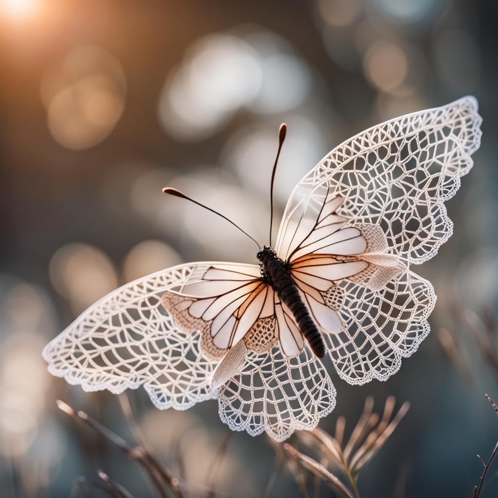 Lace Butterfly on Flower: Detailed Photography